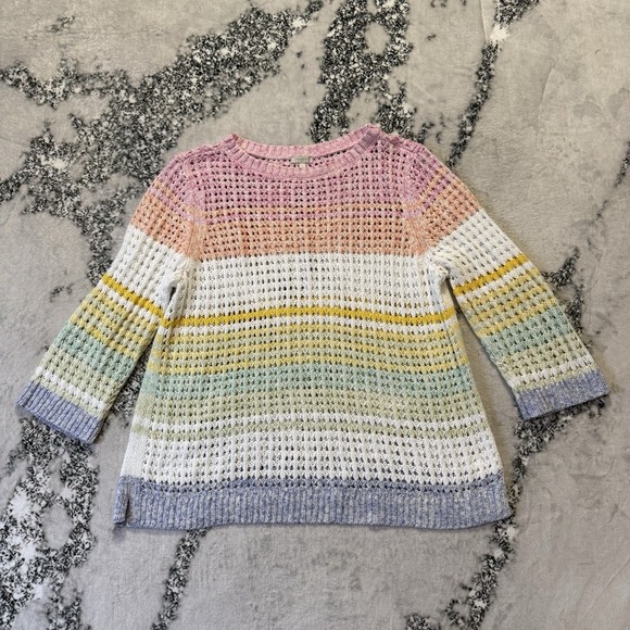 Talbots Sweater Womens Size XL Multi Rainbow Pastel 3/4 Sleeve Open Knit Waffle - Picture 1 of 6